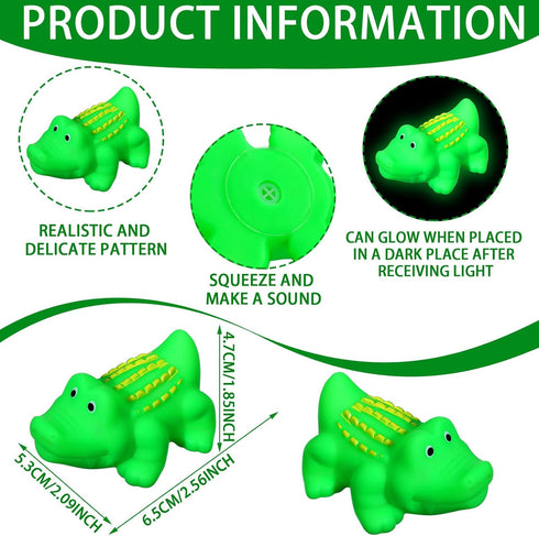 24 Pcs Mini Rubber Crocodile Baby Bath Toys for Girls Boys Luminous Squeaky Alligator Bathtub Toys Glow in The Dark Floating Toys Bulk Light up fo...
