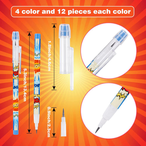 Kolewo4ever 48 Pcs Hero Pencils Translucent Pencil Multipoint Non- Sharpening Stackable Pencils Pop Up Plastic Pencils Pow! Snap! Wham! Bang! Penc...