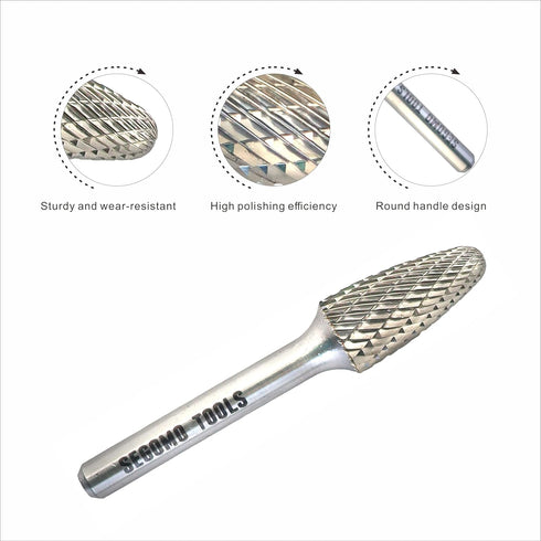Segomo Tools SF-5, 1/4 Inch Shank, 1 Inch Cutting Length Double Cut Rotary Tungsten Carbide Burr For Grinding, Metal Deburring, Carving, Drilling,...