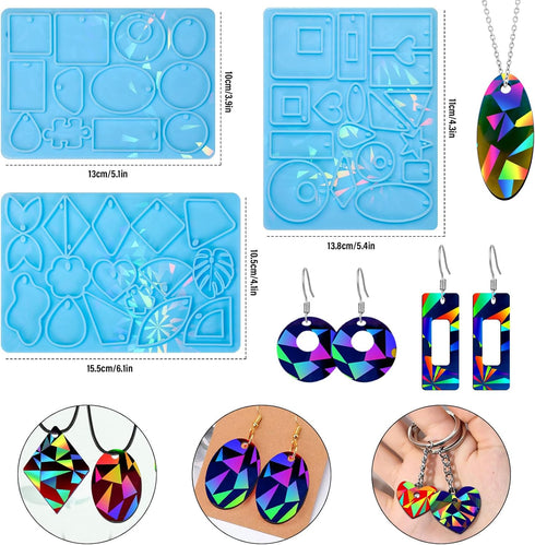 DoreenBow Holographic Resin Earring Necklace Mold Jewellery Holographic Silicone Molds Epoxy Resin Casting Molds for Craft DIY Jewelry Making Resi...