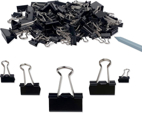 DSTELIN Binder Clips Paper Clamps Assorted Sizes 150 Count (Black), Large, Medium, Small, X Small and Micro, 5 Sizes in One Pack, Meet Your Differ...