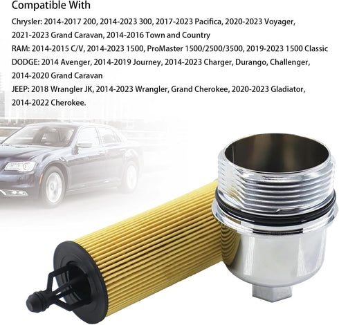 Aluminum Oil Filter housing Cap with Engine Oil Filter Fits For Jeep Wrangler Chrysler 200 300 Dodge Charger Challenger Ram 1500 2500 3500 Replace...
