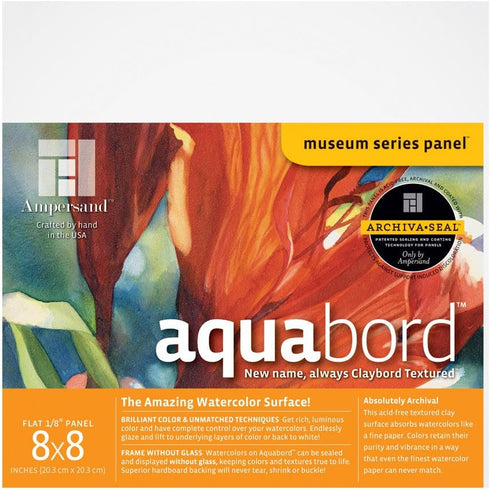 Ampersand Art Supply Watercolor Painting Panel: Museum Series Aquabord, 1/8 Inch Flat Profile, 8" x 8"...