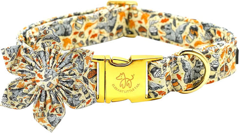 Elegant little tail Fall Dog Collar, Halloween Plaid Dog Collar with Flower Girl Boy Pet Collar Dog Flowers Holiday Dog Collar Flower Soft Durable...