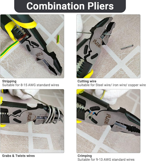 4-in-1 Pro Lineman Plier Tools -9” Combination Pliers with Wire Stripper+Crimper+Cutter+ Winding Function,Industrial Grade Linesman Plirs-Chrome V...
