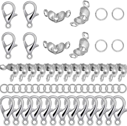 800 Pcs Jewelry Making Accessories Set with 100 Pieces Lobster Claw Clasp 200 Pieces Bead Tips Knot Covers and 500 Pieces Open Jump Ring Connector...
