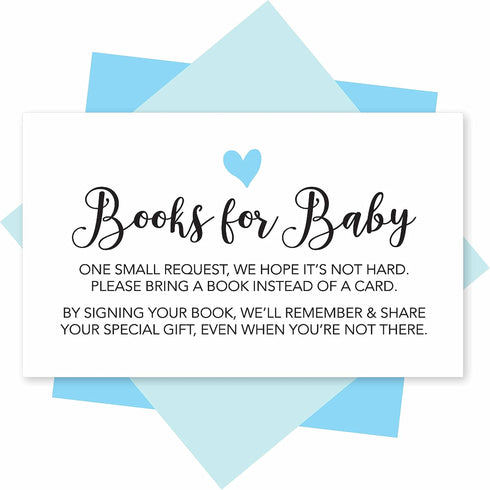 Hadley Designs 25 Books For Baby Shower Request Cards - Blue Baby Shower Invitation Inserts, Book Request Baby Shower Guest Book Alternative, Brin...