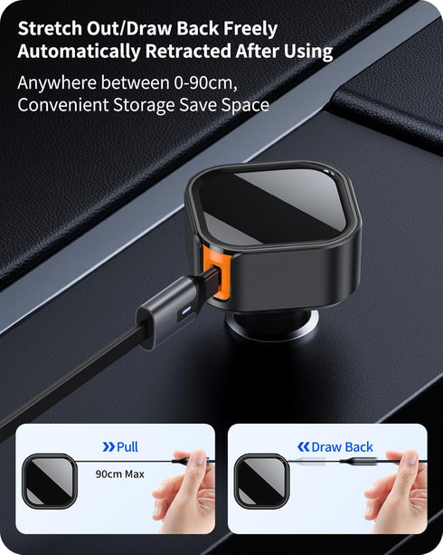 Retractable Car Charger 2-in-1 Fast Charging Type C and Lightning Cable USB C Car Charger Adapter Compatible with iPhone 15/14/13/12 Pro Max, Plus...