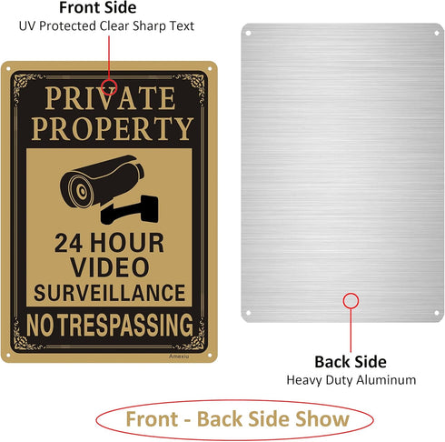 Private Property No Trespassing 24 Hours CCTV Camera Video Surveillance Warning Sign | 10" x 7" Rust Free Aluminum Easy Mounting Fade Resistance, ...