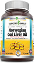 Amazing Omega Norwegian Cod Liver Oil 1250 mg 120 Softgels Supplement (Fresh Orange Flavor)...