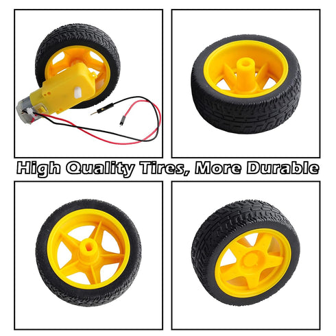 2pcs DC3-6V TT Motor 1:48 Reduction Ratio 200RPM Dual Shaft Gearbox with Hookup Wires Male Dupont Connector + 2pcs 65mm Tire Wheel for Arduino Mic...