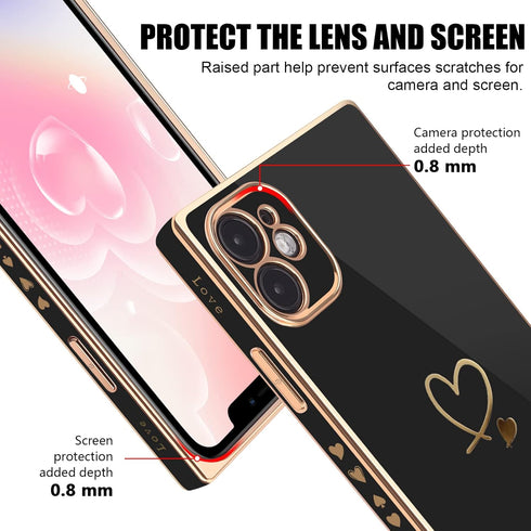 Luxury Square Case Compatible with iPhone 11, Cute Plating Gold Love Heart Pattern iPhone 11 Cover for Women & Girls Soft TPU Full Camera Lens Pro...
