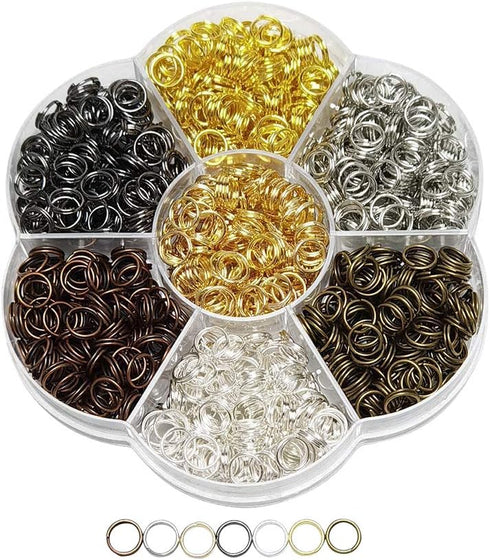 Chenkou Craft 1 Box 1050PCS 7 Colors Split Double Loops Jump Rings & Ring Jewelry Keychain Making 7mm With1 pc Clear Box (Mix, 0.27"(7mm))...