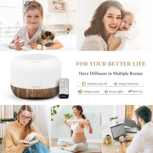 Aromatherapy Essential Oil Diffuser for Room: Air Humidifier Aroma Scent Cool Mist Diffuser Colorful Lights Wood Cute Small Large Waterless Auto O...