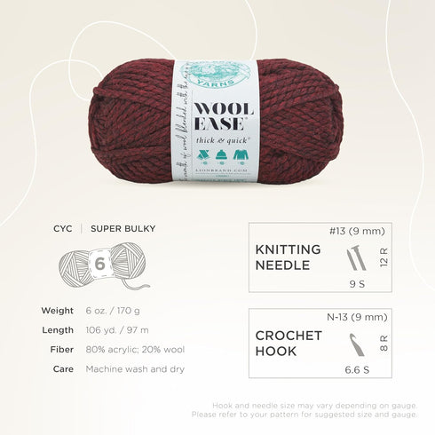 Lion Brand Yarn 640-143 Wool-Ease Thick & Quick Yarn, Claret...