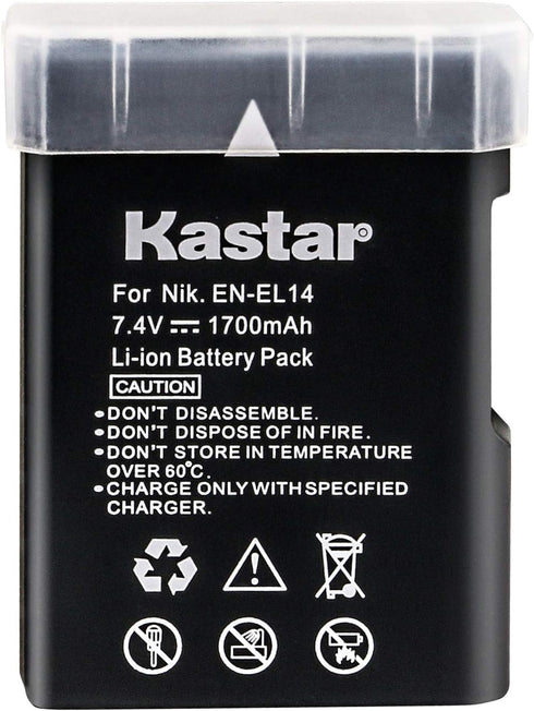 Kastar Battery Replacement for Nikon EN-EL14 EN-EL14a MH-24 MH-24a and Nikon D3100 D3200 D3300 D3400 D3500 D5100 D5200 D5300 D5500 D5600 DF Coolpi...