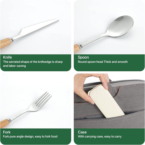 Reusable Travel Utensils with Case, 4pcs Portable Cutlery Set, Knives Fork and Spoon Set for Lunch Box, Portable Silverware Set for Travel Camping...