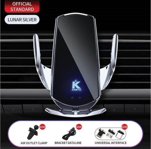 Kinetictronic Wireless Car Charger QI 15W Output Power for 3.5" - 6.5" Phone (Silver)...