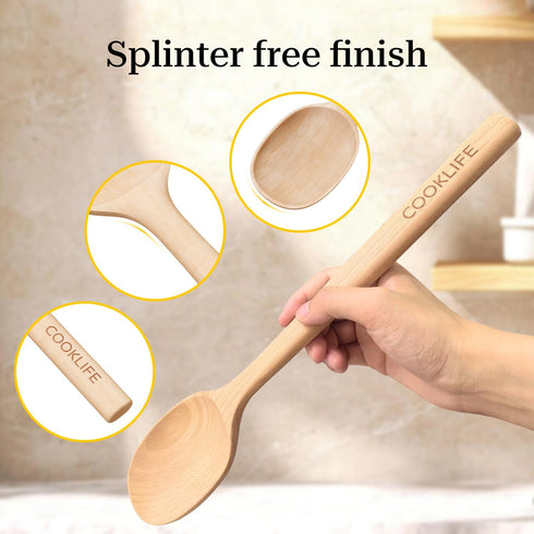 Beech Wooden Spoons for Cooking - Large Smooth Finish Natural Beech Cookling Spoons - Durable Wooden Cooking Utensil...