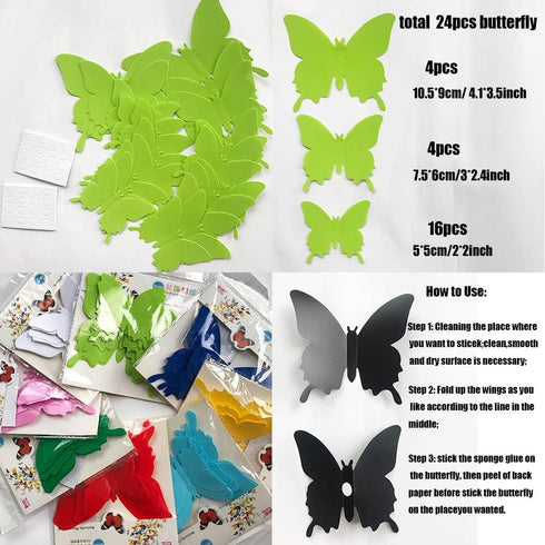 3D Pink Butterfly Wall Stickers 24 pcs Removable Mural Stickers Wall Stickers Decal for Home and Room Decoration Kids Room Bedroom Decor Living Ro...