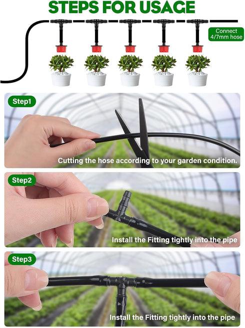 100PCS 1/4" Universal Barbed Tee Fittings, Kalolary 1/4 Inch Barbed Tee Connectors Drip Irrigation Fittings for 4mm/7mm Water Tube Parts Drip Irri...