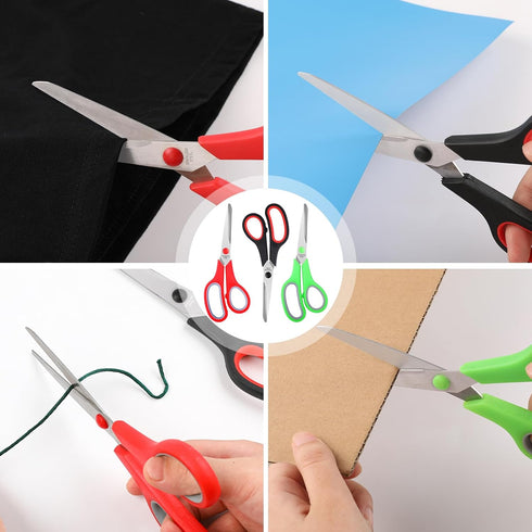 Scissors Set of 3-Pack, 8" Scissors All Purpose Comfort-Grip Handles Sharp Scissors for Office Home School Craft Sewing Fabric Supplies, High/Midd...