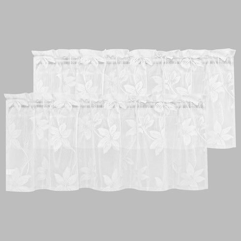 DWCN 2 Pack White Floral Lace Valances for Kitchen - Rod Pocket Half Window Sheer Curtains for Small Window Living Room Cafe, 42 x 18 inch, Lace W...