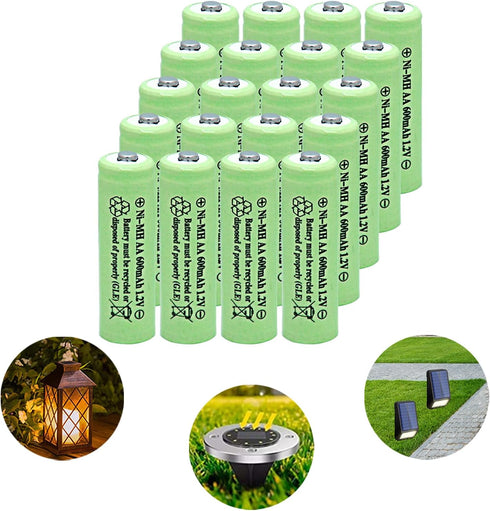 GEILIENERGY NiMH AA 600mAh 1.2V Rechargeable Batteries for Solar Lights, Garden Lights, Remotes, Mice(Pack of 20)...