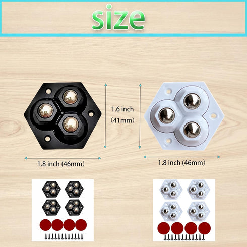 Self-Adhesive Caster Wheels with Stainless Steel Ball Bearings - Set of 8 | 360 Degree Swivel Wheels for Kitchen Appliances, Small Furniture, Stor...