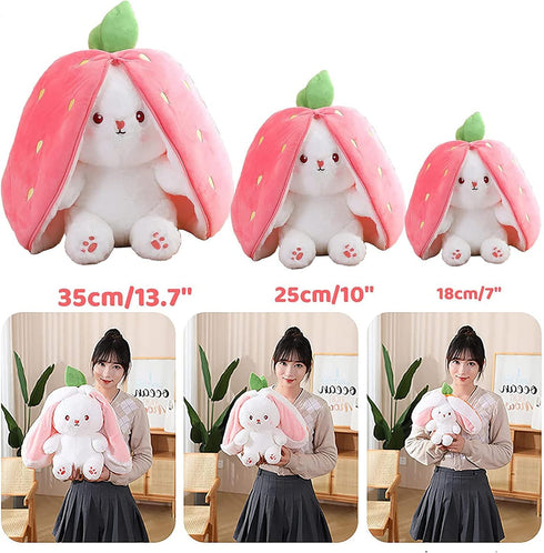 MIAODAM Easter Bunny Stuffed Animal, Carrot and Strawberry Bunny Plush Turn Into Rabbit Fruit Doll Carrot Strawberry, Plushies Funny Bunny Toy for...