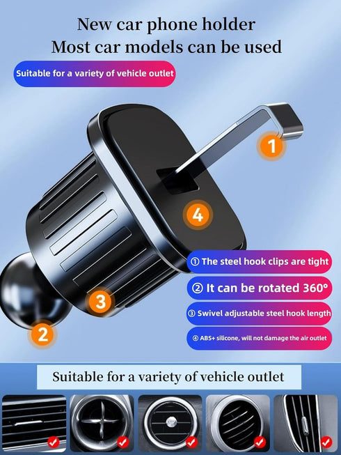 Car Phone Holder with Rotatable Swing Arm, Hands-Free Car Vent Phone Mount with Newest Metal Air Vent Clip Fit for All iPhone Android Smartphones....