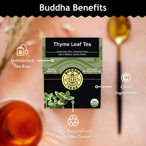 Buddha Teas - Organic Thyme Leaf Tea - Herbal Tea - For Health & Wellbeing - With Antioxidants & Minerals - Clean Ingredients - Caffeine Free - OU...