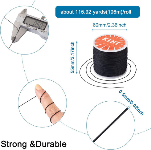 119 Yards 0.5mm Waxed Polyester Cord Black Thick Beading Braided Thread Bracelet Necklace Macrame String Wire for Jewelry Making Crafting Supplies...