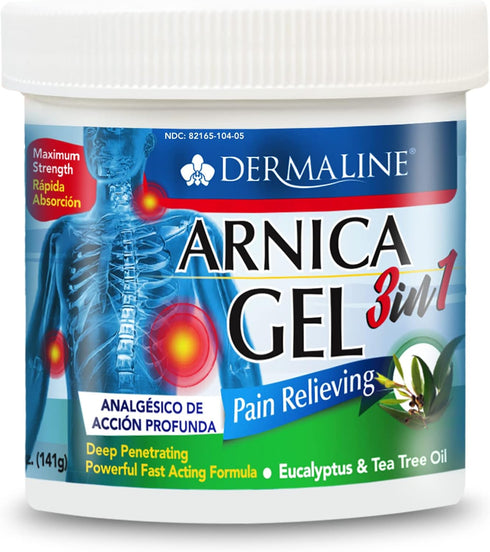 DERMALINE Arnica 3 in 1 Gel, Eucalyptus, Tea Tree Oil, Vitamin E - Fast Acting and Absorbing, Pain Relief...