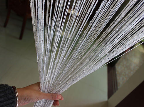 1x2 M Door String Curtain Rare Flat Silver Ribbon Thread Fringe Window Panel Room Divider Cute Strip Tassel for Wedding Coffee House Restaurant Pa...