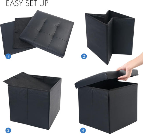 LotFancy Storage Ottoman, Foldable Foot Rest Stool, 13x12x12 Inches Small Leather Bench with Storage, Holds up to 260 lb, for Living Room, Bedroom...