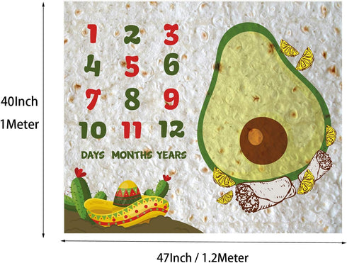 Burrito Baby Month Milestone Blanket for Photo Taken - Avocado Age Blanket...