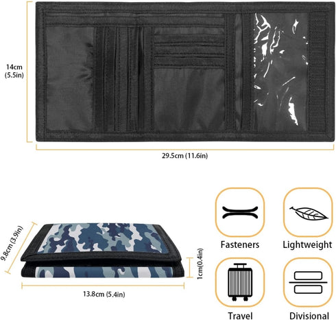 Blue Camo Print Kids Wallet for Boys Girls Teens Trifold Canvas Wallet for Men Women Army Camouflage Wallets Credit Card Holder...