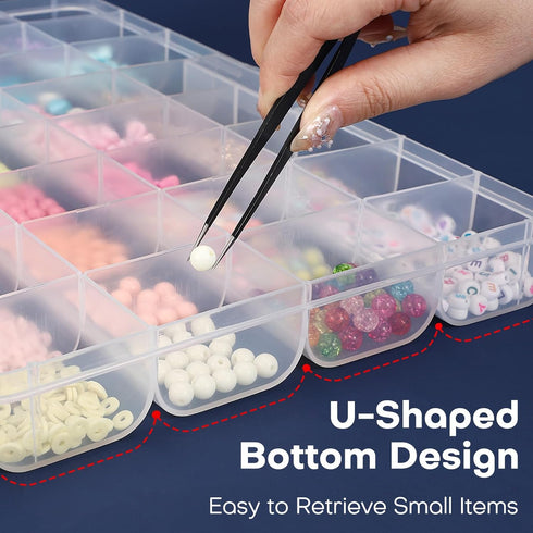 32 Grids Large Plastic Organizer Box with Dividers, Bead Storage Compartment Organizer Box for Jewelry Nail Accessories/Screw/Small Parts, Clear C...