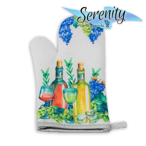 Decorative Kitchen Hot Plate Pot Holder Oven Mitt Set | Wine And Grapes Purple Green Novelty Spring Summer Fall | White Home Decor Holiday Decorat...