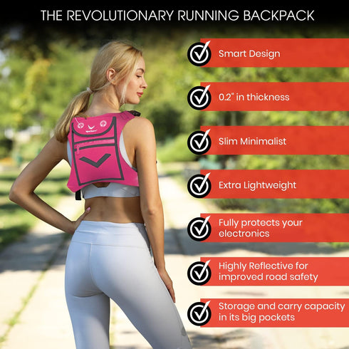 Pink Running Mini Backpack Vest for Men & Women - Reflective w/360°Hi-Viz, Holds Accessories, any iPhone, Android, iPad mini - Lightweight Adjusta...