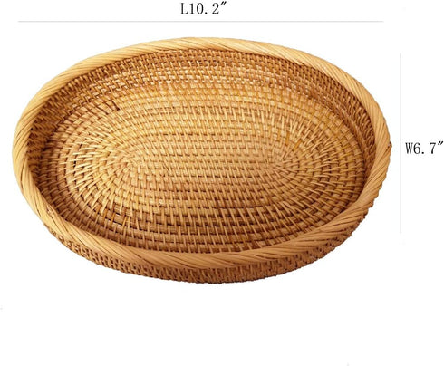 I-lan Rustic Rattan Oval Serving Bowls - 10.2" Handwoven Natural Wicker Bread Basket, Fruit Serving Bowl Tray, Rattan Food Storage Bowls for Coffe...