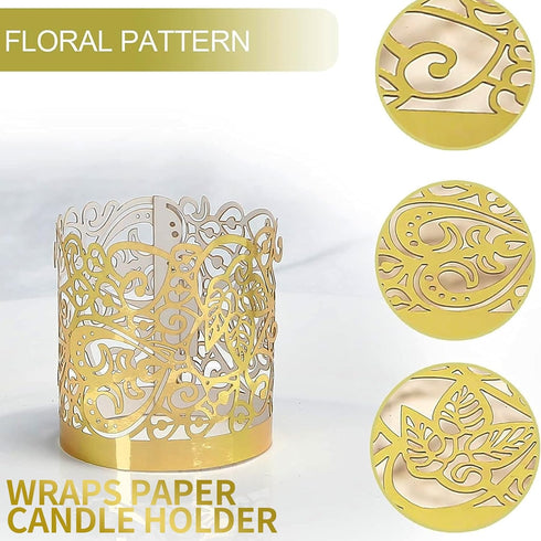 LOVEINUSA 48pcs Votive Candles Holders Wraps, Gold Tea Light Candle Fairy Home Decoration (No Bottom)...