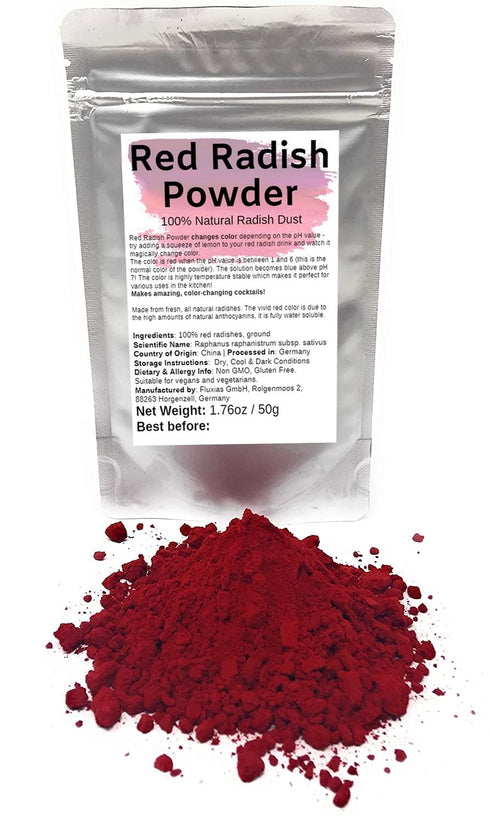 Red Radish Powder Dust | Natural & watersoluble food dye | 1.76oz/50g - Amazing in the kitchen or for cocktails! Changes color to orange, red, pur...