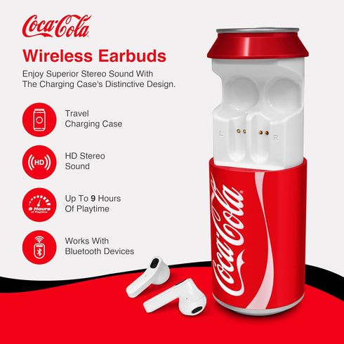 Gabba Goods Coca-Cola Can Shape Charging Case Wireless Bluetooth Earbuds with Voice Assistant Compatible, Built-In Mic, 9H Playtime, HD Stereo Sou...