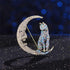 Rhinestone Cat on the Moon Brooch Pin for Women Girls Vintage AB Crystal Animal Kitten Crescent Celestial Brooches Lapel Pins Dainty Exaggerated C...