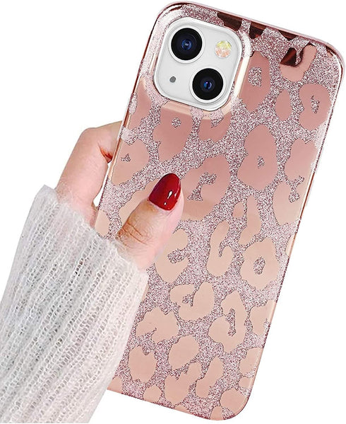 J.west Case Compatiable with iPhone 13 6.1 inch,Shiny Glitter Animal Leopard Print Pattern Exotic Pink Cheetah Design Soft TPU Slim Fit Protective...
