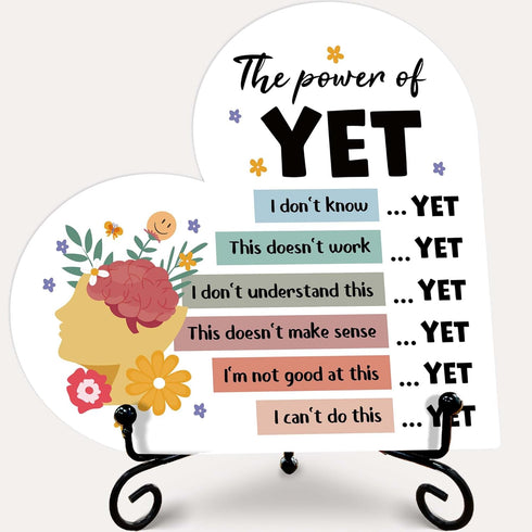 Mental Health Decor, Motivational the Power of Yet Heart Wood Plaque, School Counseling Therapy Office Decor, Positive Psychology Self-Improvement...