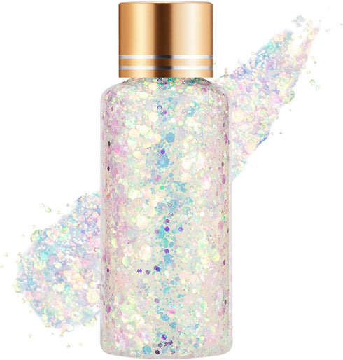 Holographic Body Glitter Gel for Face, Body, Nail, Super Long Lasting Waterproof Quick Dry Liquid Chunky Glitter Eyeshadow for Rave Festival Party...