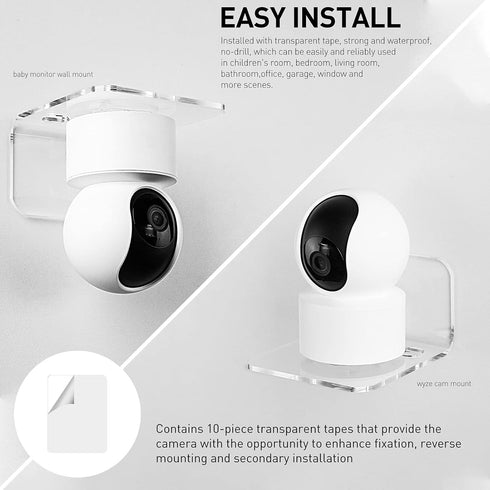 OAPRIRE Acrylic Floating Wall Shelves Set of 3 for Security Cameras, Baby Monitors, Speakers - Universal Small Wall Shelf with Cable Clips, 10-Pie...